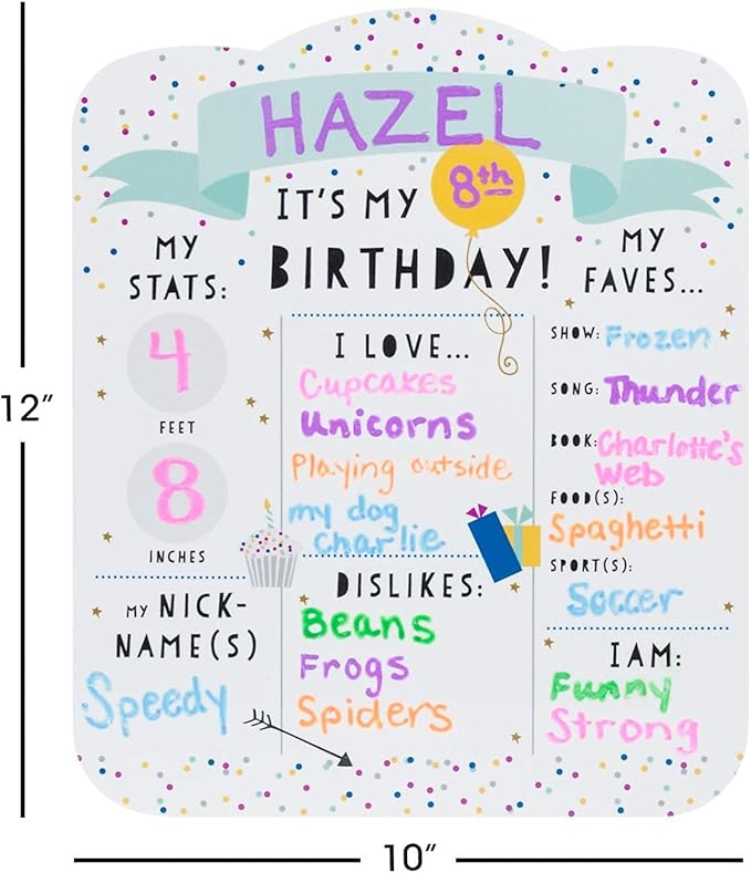 12" x 10" Confetti Birthday Sign/Milestone Whiteboard Style Photo Prop/Reusable Birthday Dry Erase Board