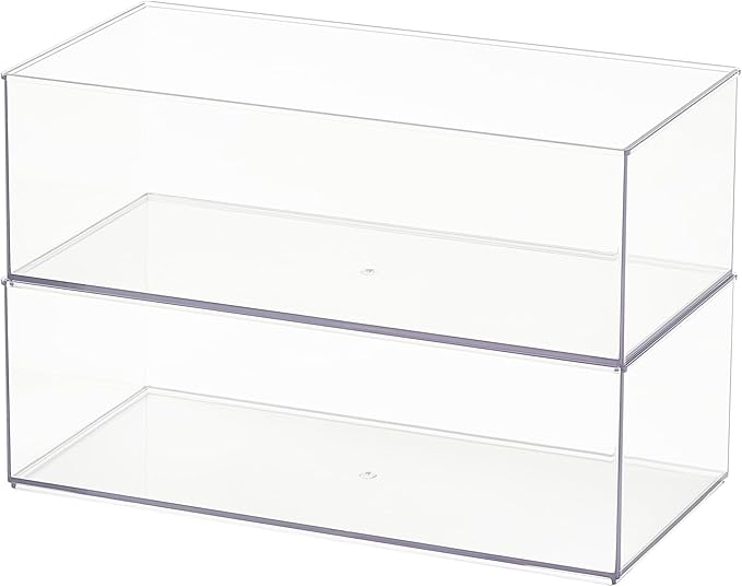 Simply Tidy 12" x 6" Clear Stacking Storage Bin - Stackable Plastic Organizer for Desk, Crafting, and Office Supplies - 1 Pack