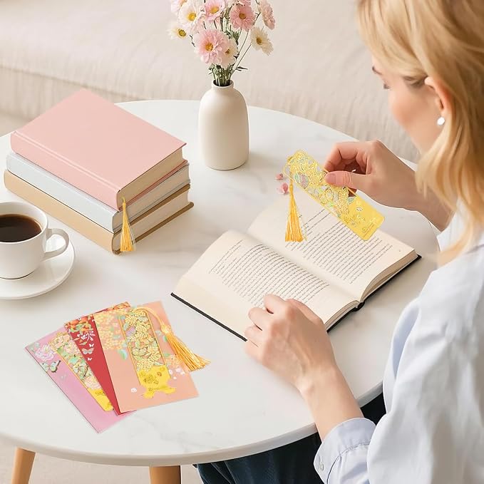 3pcs Metal Flower Bookmarks with Tassel, Hollow Butterfly Theme Book Marks for Reading Women, Cute Book Markers for Book Lovers Writers Readers Children Teens Women Teachers Students (Style A)