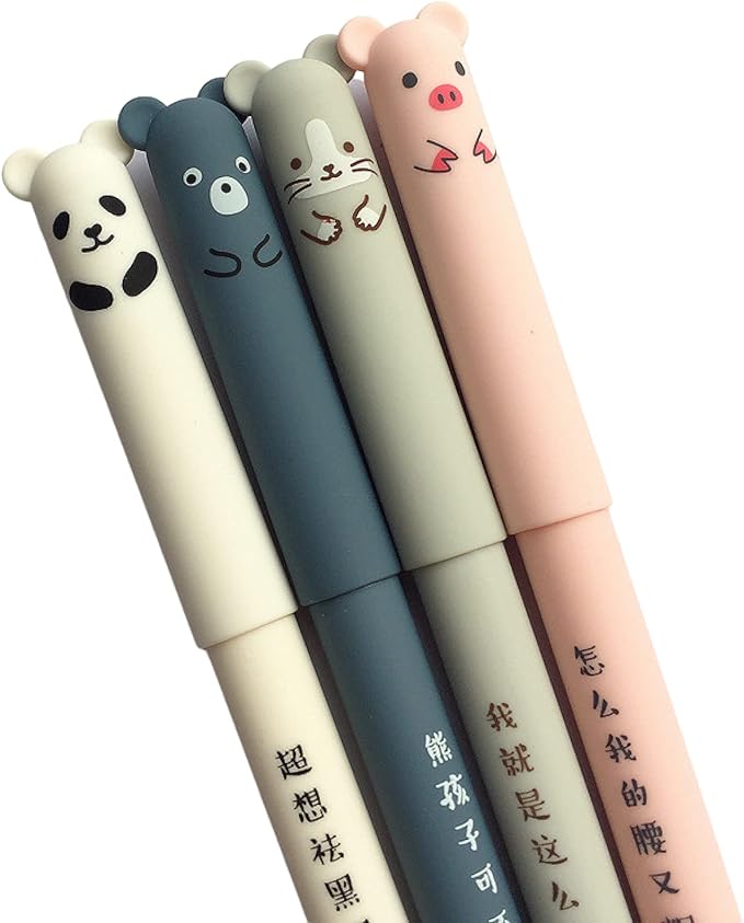 4 Pcs/set Kawaii Pig Bear Cat Mouse Erasable Gel Pen School Office Supplies Stationery Gift 0.35mm Blue Black Ink 4 Pcs/set(black 4pcs)