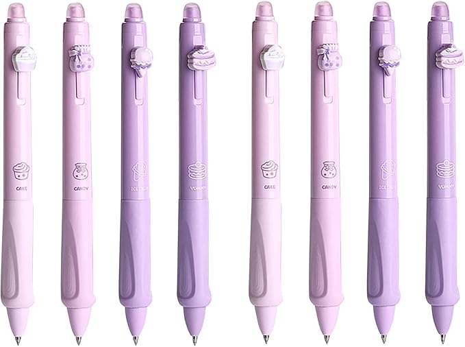 YYaaloa 8pcs Cute Retractable Erasable Gel Pens Fine Point 0.5mm Blue Black Inks Make Mistakes Disappear for Writing Planner and Crossword Puzzles (Purple)