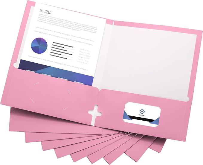 10 Pack Two Pocket Folders, Pink, Strong Thick Paper Folders, for Letter Size, by ACTIVITYya