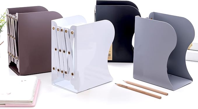 Adjustable Bookends Metal Book Ends for Heavy Book Holder Heavy Duty Bookends Nonskid Bookcase Desktop Book Organizer Binder Holder