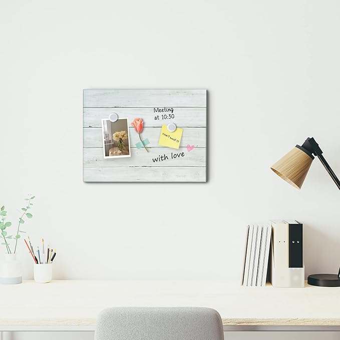 Wooden Planks Print Magnetic Surface Dry Erase Board, 12 x 16 inches Decorative White Board for Wall with Design, Frameless Dry Erase Board for Wall(Plank,4030,1pc)