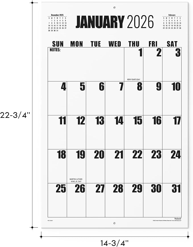 Wall Calendar 2026-2027, Nekmit 2026 Calendar from January 2026 to July 2027, 22 3/4" x 14 3/4", Large Print Big Grid Wall Calendar, 18 Monthly Calendar Perfect for Organizing & Planning
