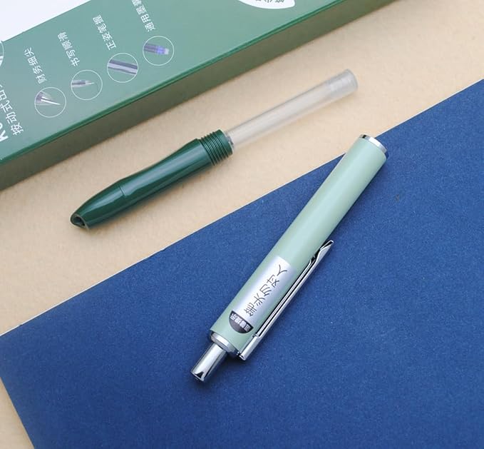 OASO K016 Retractable Fountain Pen Set 0.5mm with 4pcs Blue Ink Cartridges Smooth Writing for School Students (Deep Sea Green)