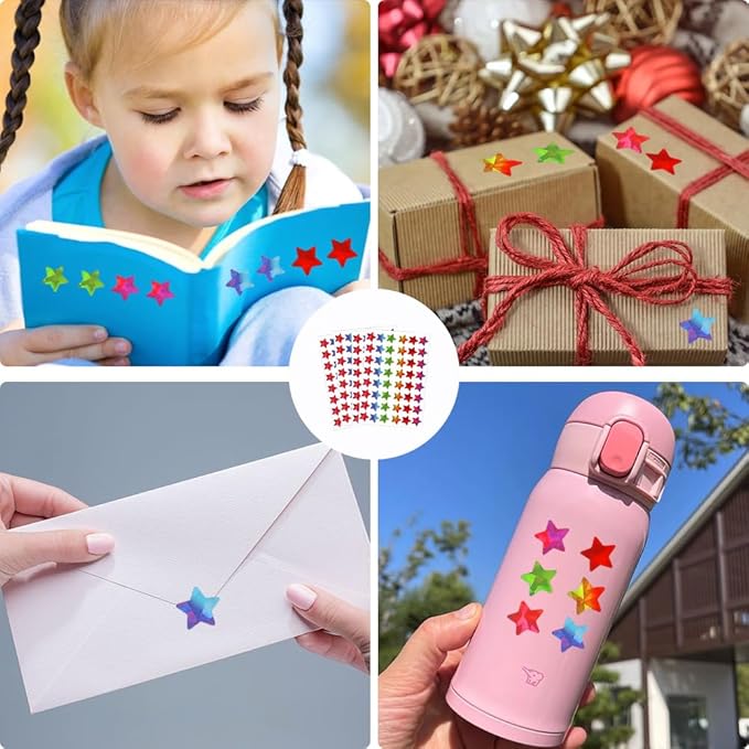 1440 Pcs Holographic Glitter Foil Rainbow Stars, 0.6" Small Stickers for Kids Reward, Behavior Chart, Student Planner, School Classroom, Teacher Supplies, DIY Decorations