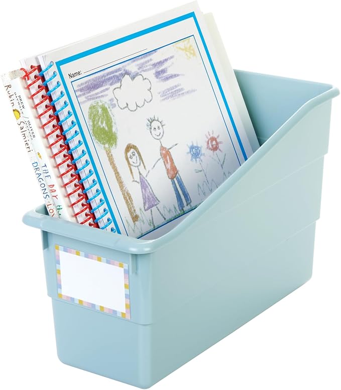 Really Good Stuff Durable Book and Binder Holders- Set of 6 Boho Colors - Plastic Storage Bins for Classroom and Office - File Folder Organizer, Magazine Holder, Book Display