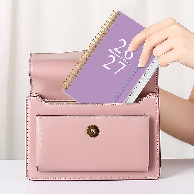 2026-2027 Monthly Planner - January 2026 - June 2027, Two Pages Per Month, 18 Monthly Calendar/Planner with Tabs, Strong Twin-Wire Binding, Inner Pocket, 3.75" x 6.5", Purple