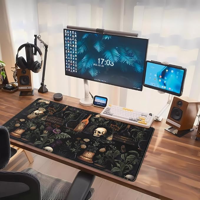 Vintage Aesthetic XL Extended Large Gaming Mouse Pad - Black Academia Mystical Green Plant Design - Computer Laptop Keyboard and Mouse Mat Desktop Protector - 31.5 x 15.8 in