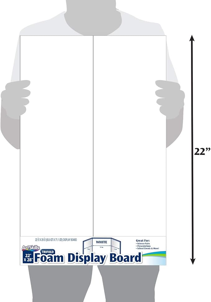ArtSkills Tri-fold, 28" x 22" Trifold Foam Display Board, White, 28" W x 22" H, 5 Pack