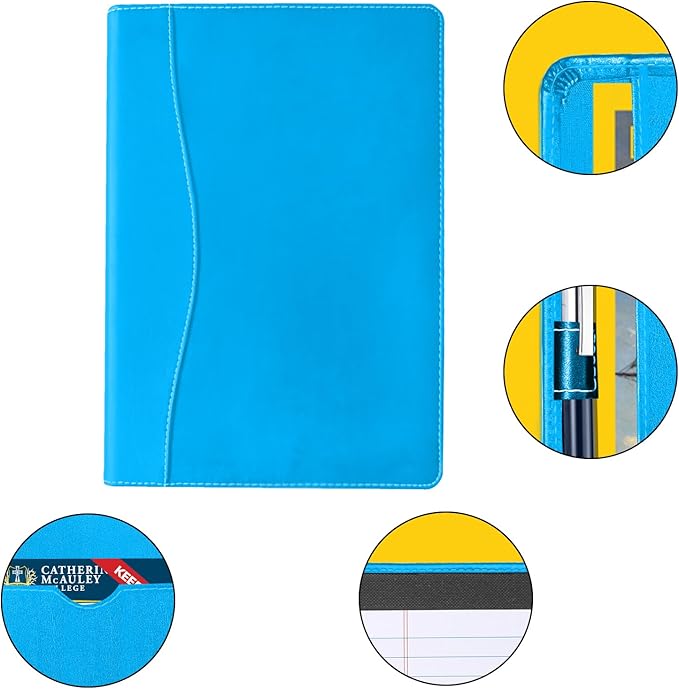 Padfolio Binder A5 Document Organizer with Refillable Lined Notepad, Junior Size Folder Portfolio for Men Women,Electric Blue