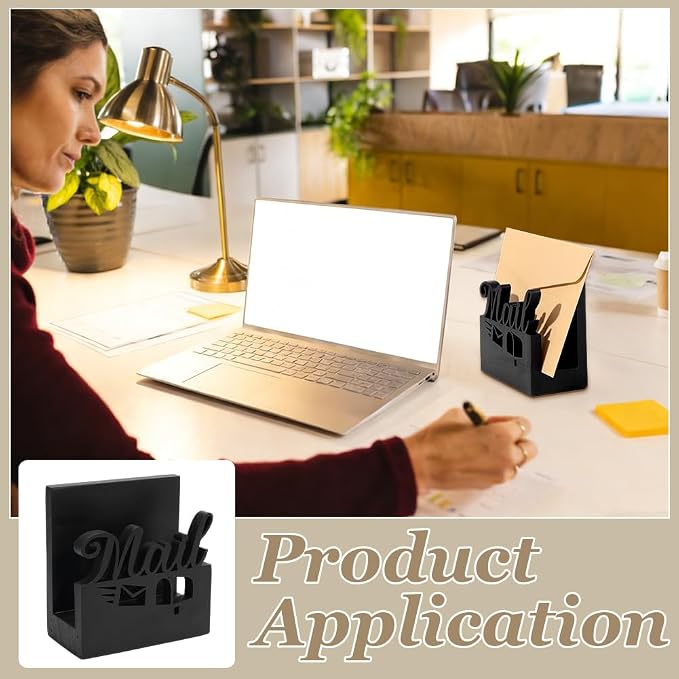 PH PandaHall 2pcs Wooden Mail Holder Desktop Mail Organizer Countertop Letter Sorter Envelope Holder Document File Storage Rack for Desk Office Home School Bills Notes Postcard Organization, Black