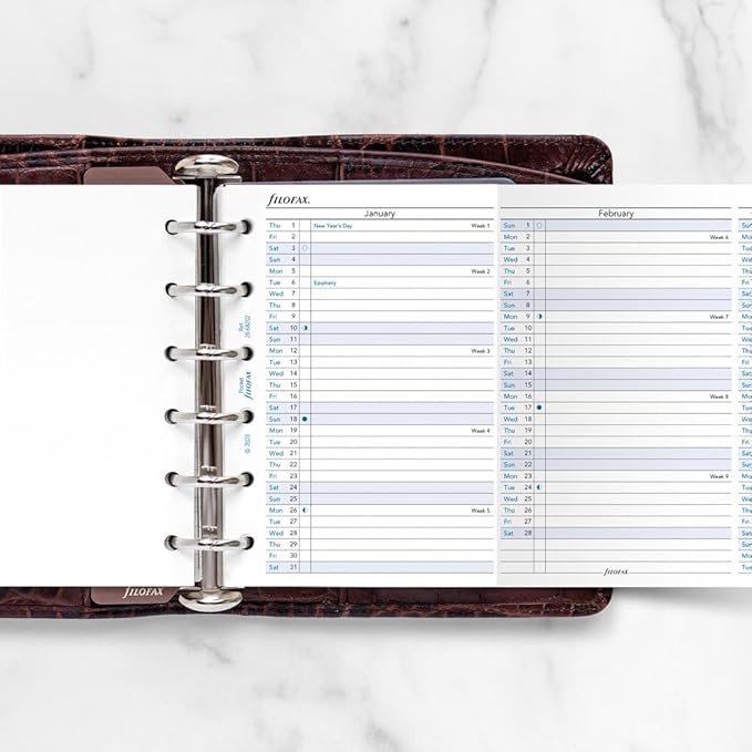 Filofax Calendar Diary Refill, Pocket Size, Vertical Year Planner, White Paper, English, 2026 (C68202-26)
