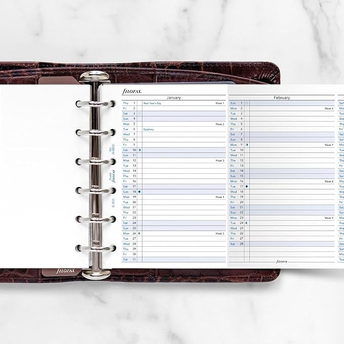 Filofax Calendar Diary Refill, Pocket Size, Vertical Year Planner, White Paper, English, 2026 (C68202-26)