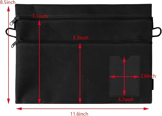 Adjustable Elastic Band Multi Pockets Pen Holder Zippered Office Supplies Organizer Caculator Cards Keys Sleeve Pouch for File Folder, Binder, Book, Journals, Notebook, 8.5 x 11.6 Inch, Detachable