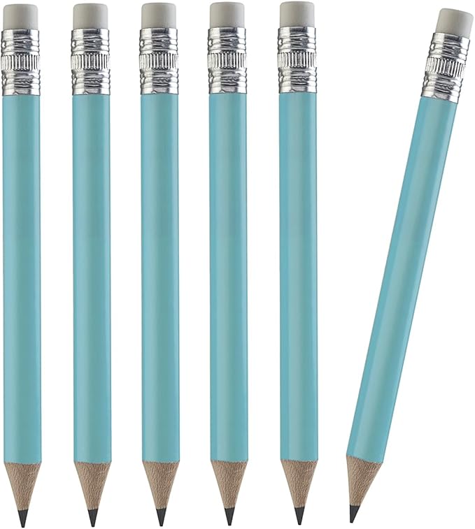 TH Golf Wood-Cased #2 Mini Pencils With Eraser, Pre-sharpened, HB Lead Bulk Box, 200 Count (Light Blue)