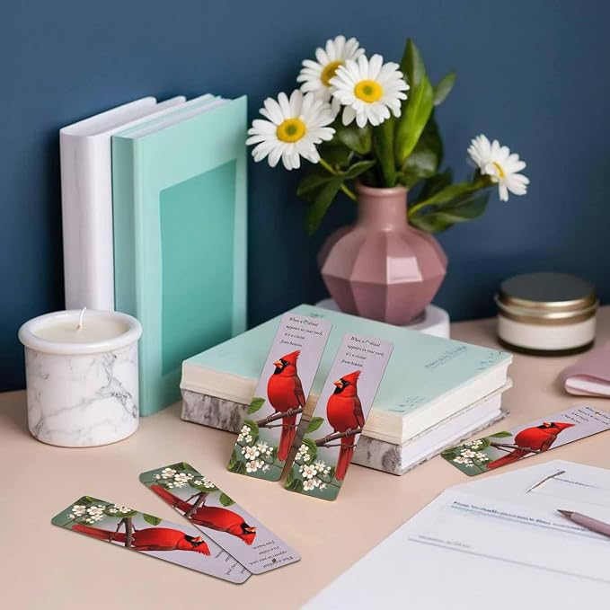 Cardinal Bird 5 Pcs Bookmarks Tree Branches Leaves Flowers Wooden Bookmarks with Tassel for Students Reader Teachers Book Lovers