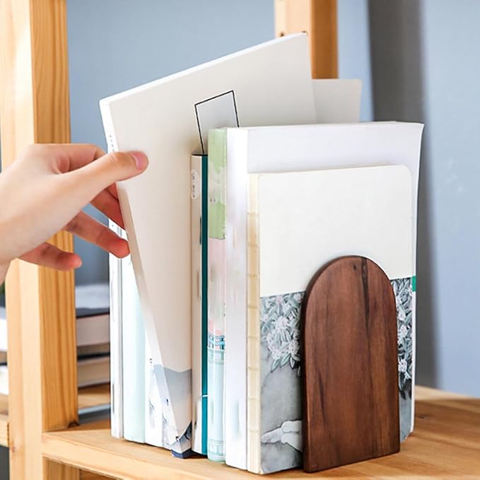 Book Ends,4 Pack Medium Bookends Wood Book Ends Universal Economy Bookend (4, Medium)