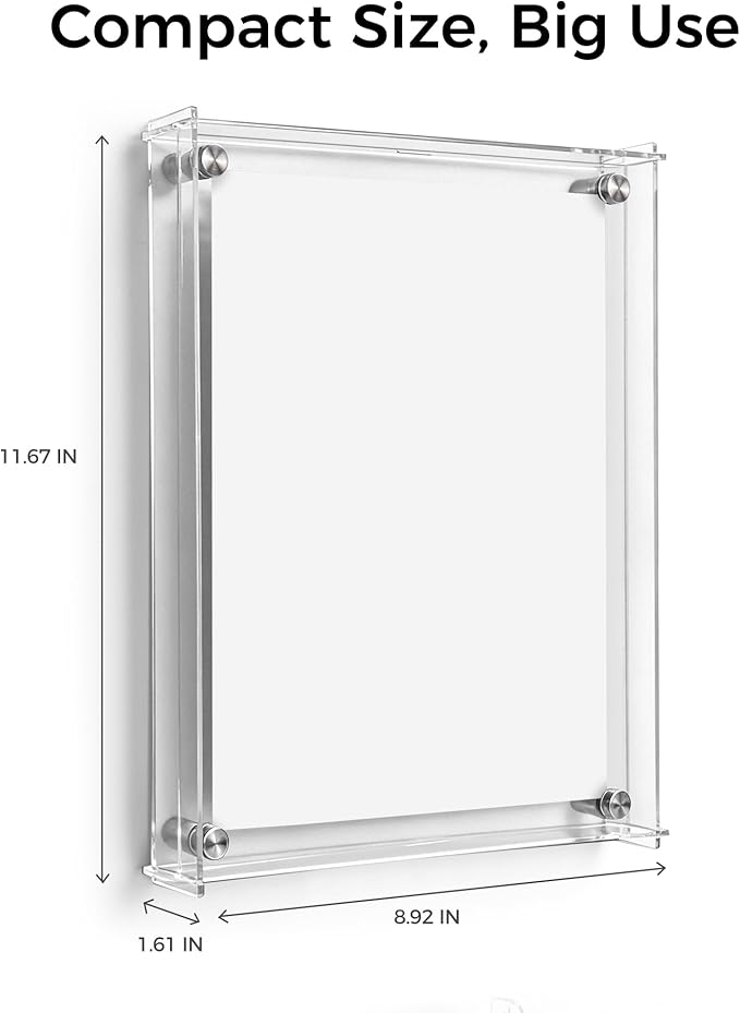 TOWON Acrylic Wall Whiteboard 9x12 Inch, White Dry Erase Writing Surface with Slide-Lock Interlocking Frame, Modern Memo Display for Postcards, Photos & to-Do Lists with 4 Dual Tip Markers & Eraser
