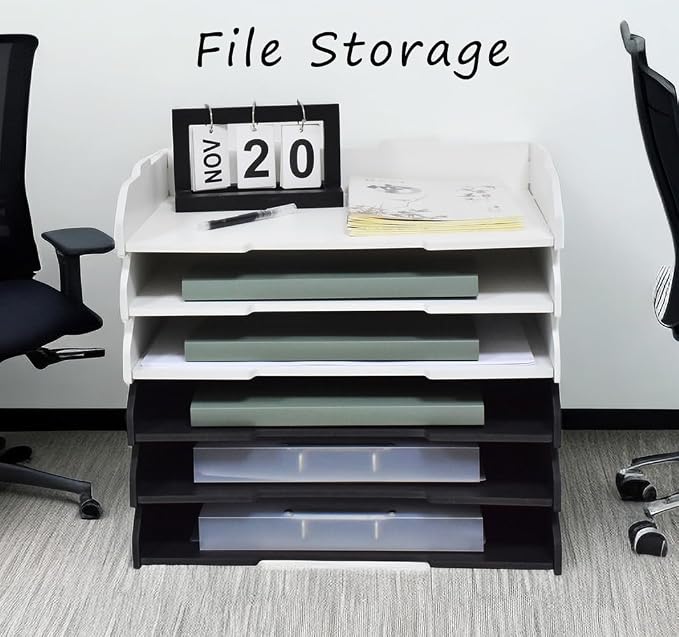 A3 Stackable Paper Tray, 3 Tier Desk File Organizer, Desktop Organizer for Office Supplies, File Storage, Letter Organizer /A3 Office File Folder,Home or Office School, White (Portrait-White-3-Tier)