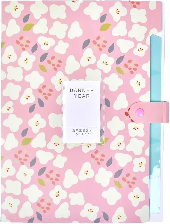 Folder Organizer Expanding File Folder Patternted - Accordion Document Organizer with 6 Pockets and Labels, Waterproof A4/Letter Size for School Office Home (Pink Floral)