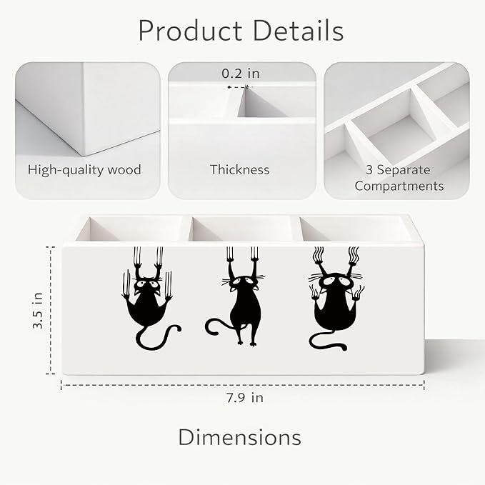 Funny Cat Pencil Holder, Wooden Desk Organizer with Cartoon Cats Climbing, Pen and Pencil Storage, Office and Study Desk Accessories