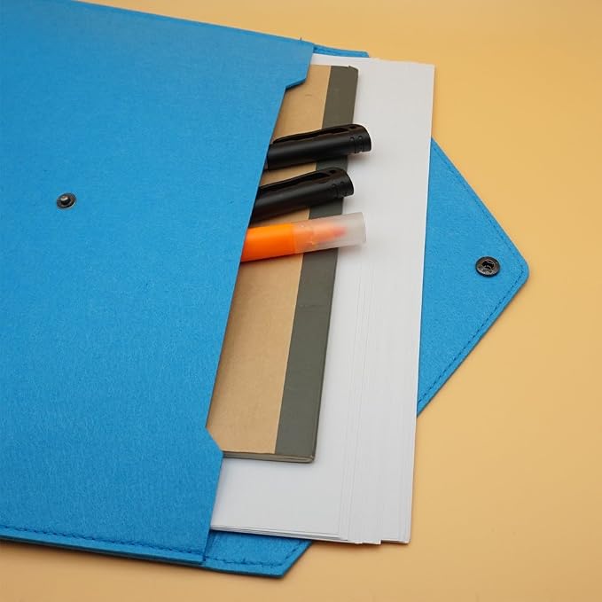 Felt File Folder, Durable Briefcase, Document Bag, Paper File Folders, Portfolio Case, Letter Envelope, Handbag Button Closure, for Office Home School Stationery (Blue)