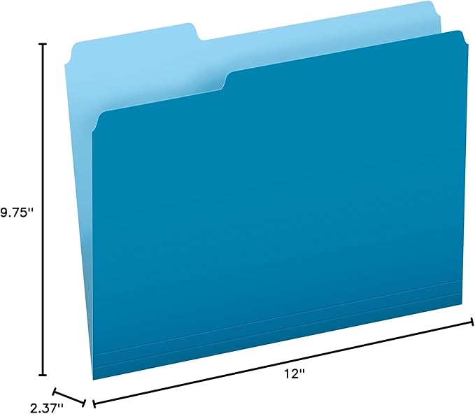 Pendaflex Two-Tone Color File Folders, Letter Size, Blue, 1/3 Cut, 100 per Box (152 1/3 BLU), 12 inches (Pack of 5)