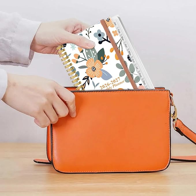 2026-2027 Monthly Planner - January 2026 - June 2027, Two Pages Per Month, 18 Monthly Calendar/Planner with Tabs, Strong Twin-Wire Binding, Inner Pocket, 3.75" x 6.5", Flowers