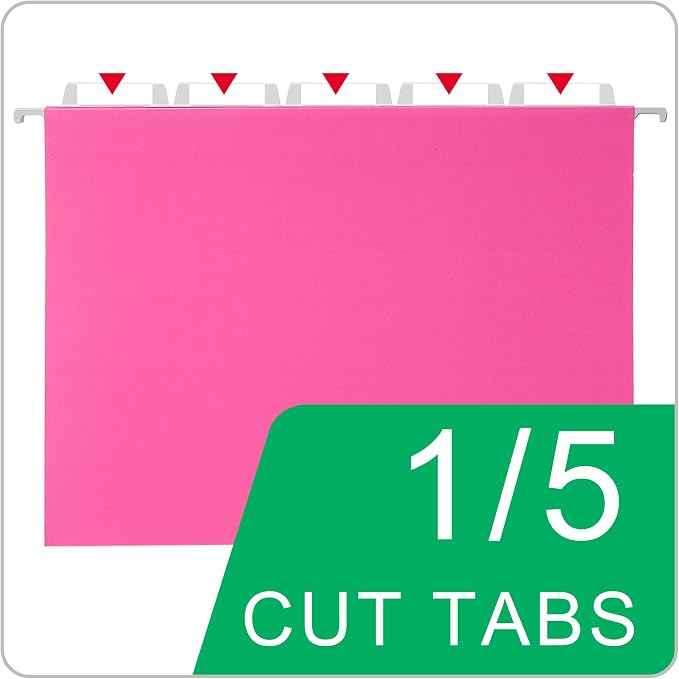 VZCPYTPM 50 Pack Hanging File Folders,Letter Size File Folder,Pink Hanging Folders for Filing Cabinet,Reinforced Rods for Smooth Gliding,Includes 1/5 Adjustable Tabs & Inserts,Ideal for Home & Office