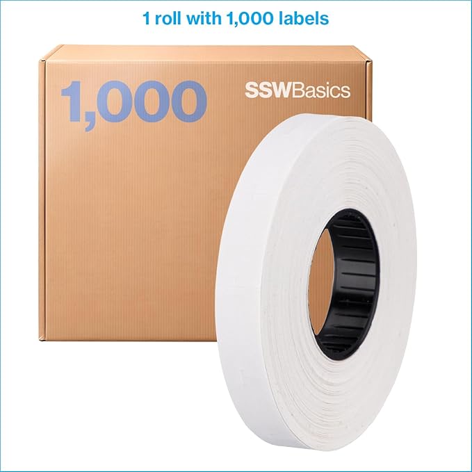White SSW 1-Line Pricing Gun Labels 3/4" W x 3/8" H- 1,000 Labels per roll