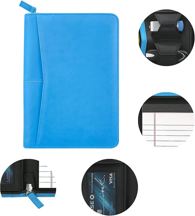 Junior Padfolio/Resume Portfolio Binder with Refillable Lined Notepad, A5 Padfolio Folder, Business Portfolio, Multi-Function Case, A5 Writing Pad Included,Blue.