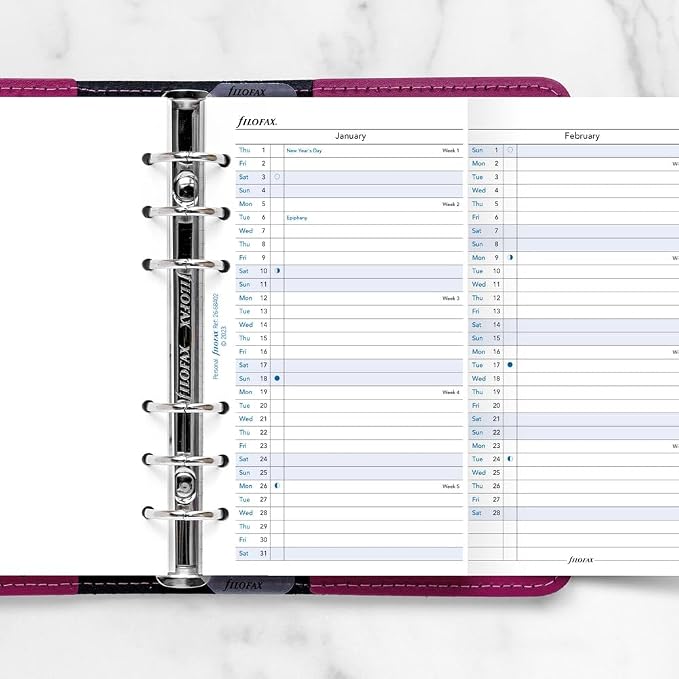 Filofax Calendar Diary Refill, Personal/Compact Size, Vertical Year Planner, White Paper, English, 2026 (C68402-26)