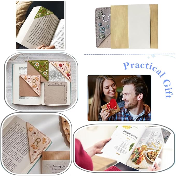 Personalized Hand Embroidered Corner Bookmark, 26 Letters Cute Flower Embroidered Corner Bookmark Embroidery Book Marker Clip for Book Lovers Bookmarks for Reading Lovers Meaningful GIF (Fall, O)