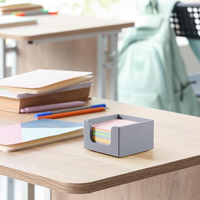 Gray Sticky Note Holder, Wood Note Dispenser for Office Desk Accessories, Self Stick Note Pad Holder, Memo Pad Holder Dispenser Organizer for School Office Desk Supplies