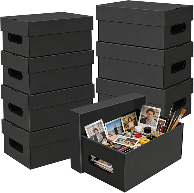 8 Pack A5 Paper Storage Box for 5.5" x 8.5" Half-Letter, 9“ x 6.5“ x 4" Cardboard Photo Organizer with Lid, Index Card Box, Crafts/Arts Storage Containers for Notes, Legal Pads, School/ Art Supplies