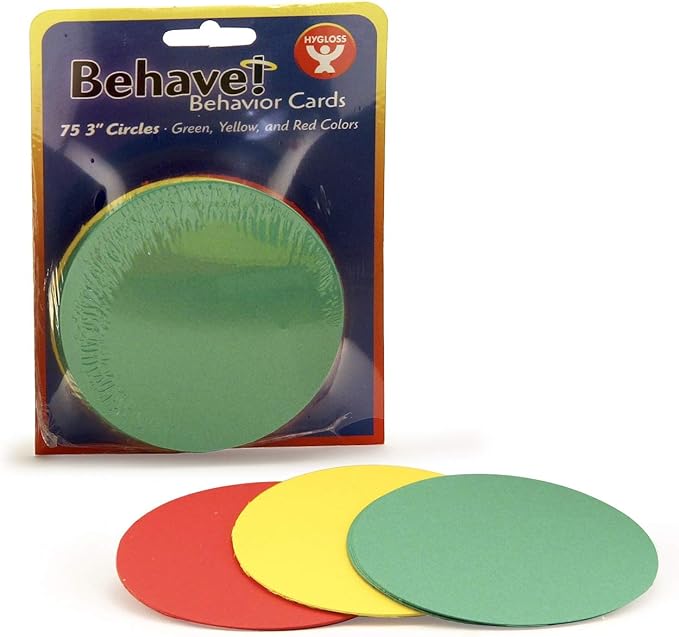 Hygloss Behavior Cards – 75 Pcs, 3-Inch Circles, Red, Yellow & Green Incentive Cards for Classroom - Motivational for Students & Kids - Early Childhood Education Material - Pocket Chart Cards