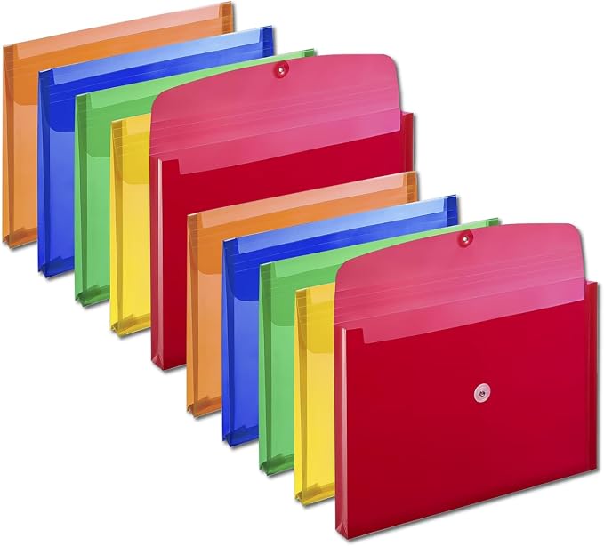 1InTheOffice Poly Envelopes Button & String Closure, Expanding Wallet, Legal Size, Assorted Colors, 10/Pack