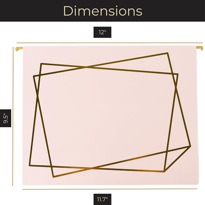 BLU MONACO 12 Pack Decorative Hanging File Folders | Letter Size with Adjustable Tabs | Pink Filing Folders with Gold Foil Design | Cute Hanging Folder Set for Office or Filing Cabinet