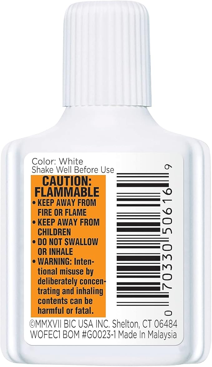 BIC WOFEC12WE Wite-Out Extra Coverage Correction Fluid, 20 ml Bottle, White, 1/Dozen