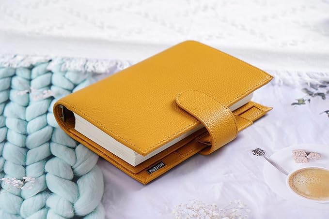 Moterm Personal Luxe Rings Planner - Genuine Leather Binder Organizer (Pebble-Mustard, 30mm Ring)