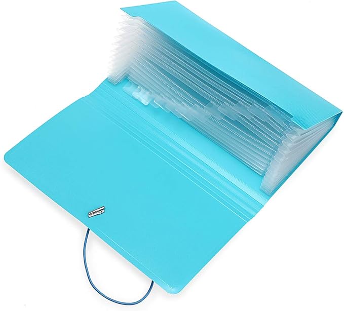 BTSKY Expanding File Folder - Blue, Plastic, 10.2in x 1in x 5.7in, 13 Pockets, Easy Subdivision, Fasten Rope Closure