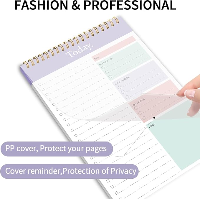 KMQOY To Do List Notepad - 2 Pack Daily Planner Pad Undated 52 Sheets Spiral Today Planner Note Pad Premium Thick Paper 6.5" x 9.8" For Work and Personal Organized - purple