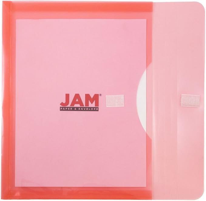 JAM PAPER Plastic Expansion Envelopes with Hook & Loop Closure - Letter Booklet - 9 3/4 x 13 with 1 Inch Expansion - Red - 12/Pack