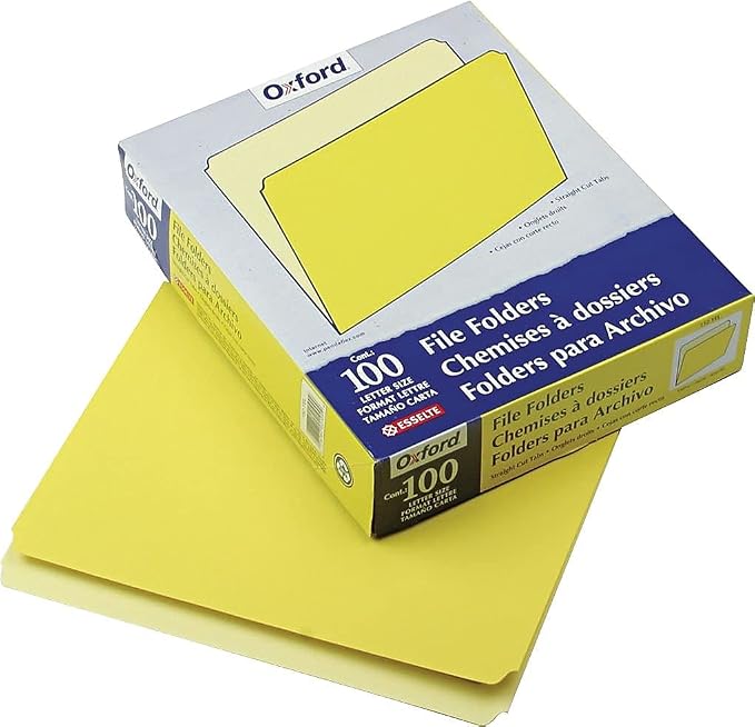 Pendaflex 152YEL Colored File Folders, Straight Top Tab, Letter, Yellow/Light Yellow, 100/Box
