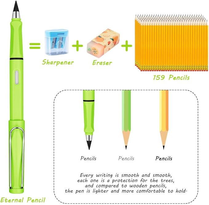 Ainiv Inkless Forever Pencil, 6 Sets with Eraser, Reusable with 6 Extra Nibs, Endless Pencil for Home Office School Supplies