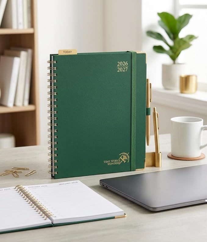 POPRUN 2026-2027 Academic Year Weekly and Monthly Planner Calendar,Jul 2026 - Jun 2027,10" x 8", Daily Agenda Book & Appointment Book with Hourly Schedule, Tabs, Hardcover, School and Office Supplies - Dark Green