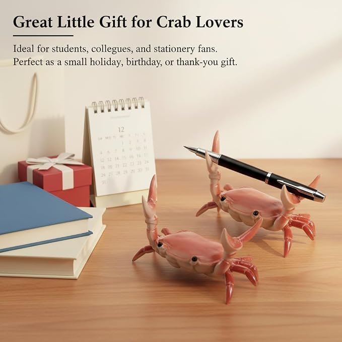 2Pcs Funny Weightlifting Crab Pen Holder Unique Desk Decor for Office, Home, or Gift, Cute Crab Stationery Organizer