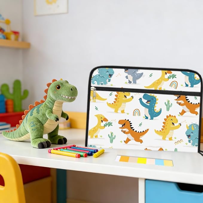 WEBEEDY Abstract Dinosaurs 13 Pockets Expanding File Folder with Labels and Zipper, Cute Dinosaurs Plants Prints Accordion Folder Portable File Organizer for A4 Paper Document Receipt Paperwork Office